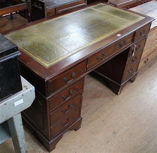 Reproduction mahogany pedestal desk, gilt-tooled leather skiver